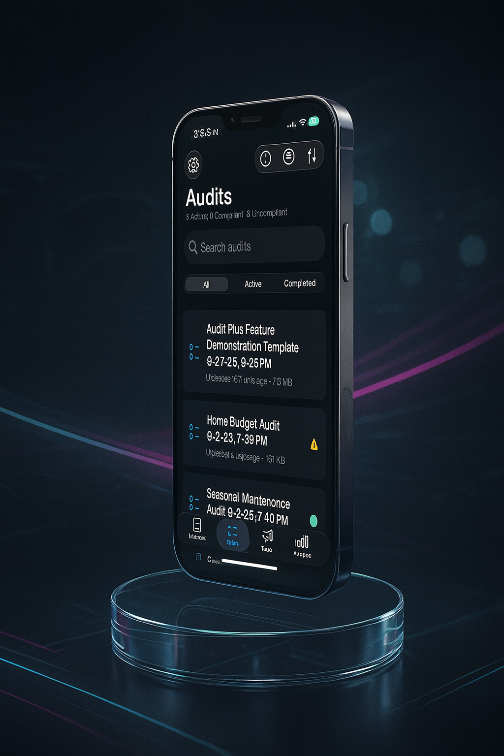 Audit Plus iOS app interface